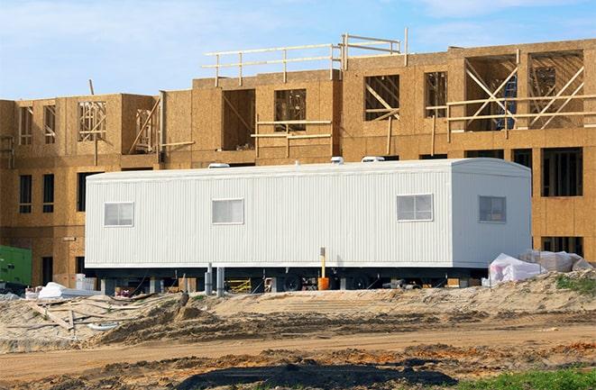 construction workers meeting at office trailers on rent in Lake Forest